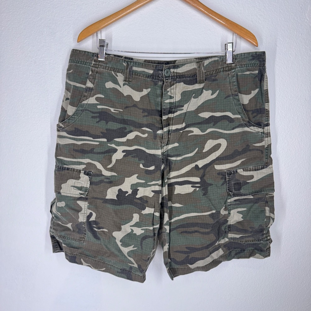 Vintage Bugle Boy Shorts 38 Baggy Cargo Camo Green‎ Camouflage Ripstop Y2K Army